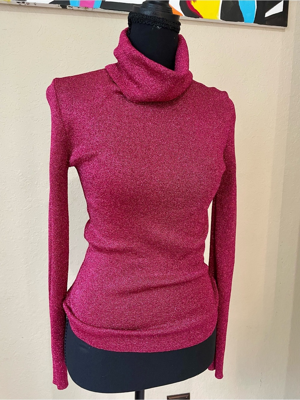 Vintage 80s Reneè Tener for
Outlander Shimmer Metallic Fuchsia Cowl
Turtleneck